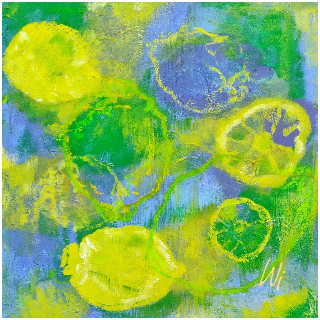 Zitronen, halbabstrakt, Acryl auf Leinwand, 50x50 cm