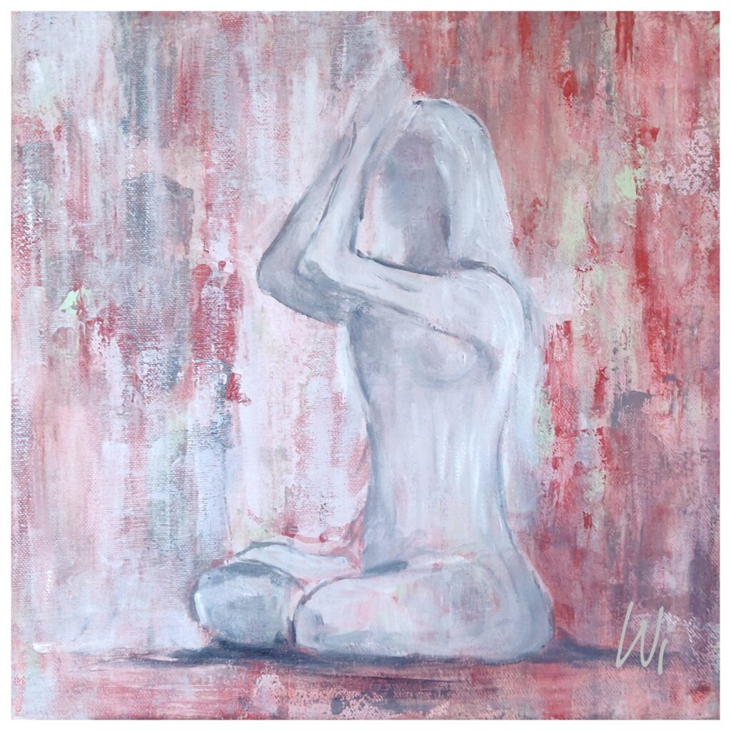 Namaste, Asana, halbabstrakt, Öl und Acryl auf Leinwand, 30x30 cm