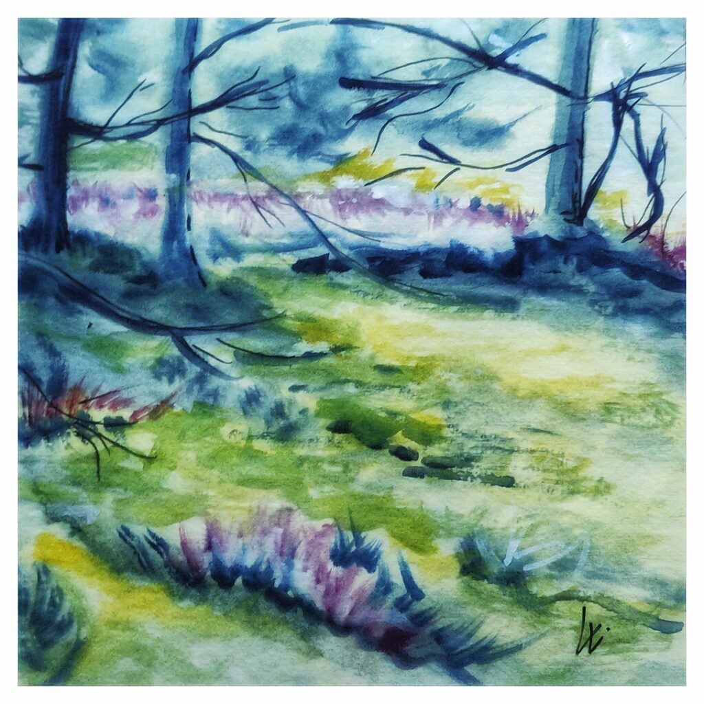 Wald und Heide, Wasserfarbe, 15x15 cm