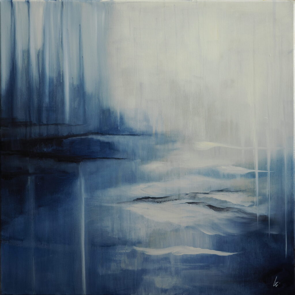 abstrakte Landschaft in blau, Öl auf Leinwand, 60x60 cm