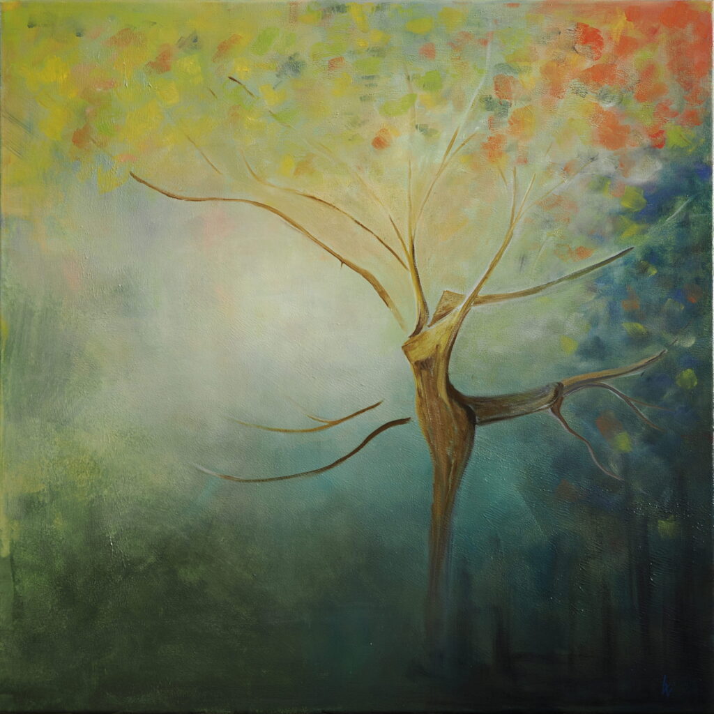 tanzender Baum, Öl auf Leinwand, 80x80 cm