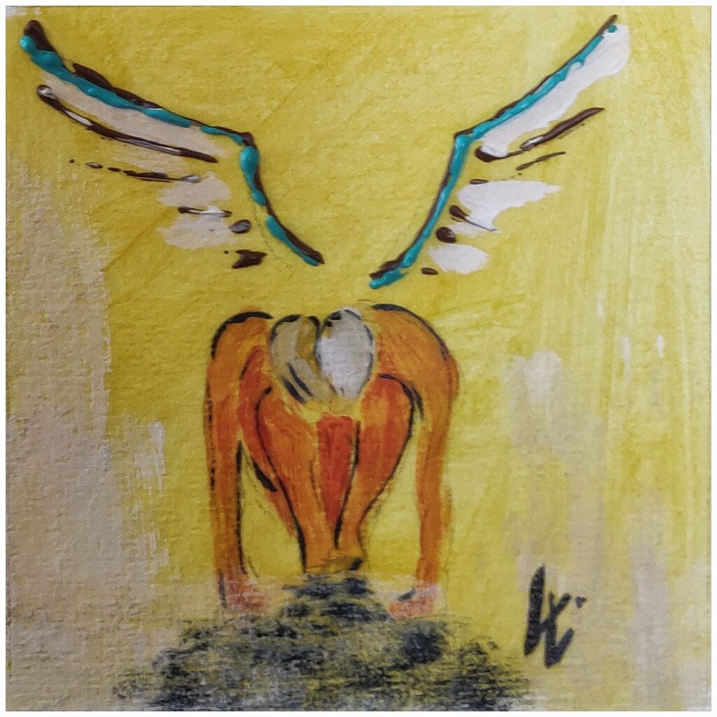 Engel, Acryl auf Papier, 10x10 cm