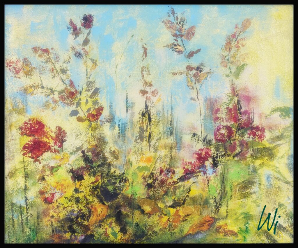 Blüten und Blätter im Herbst, Acryl und Öl auf Leinwand, 60x40 cm