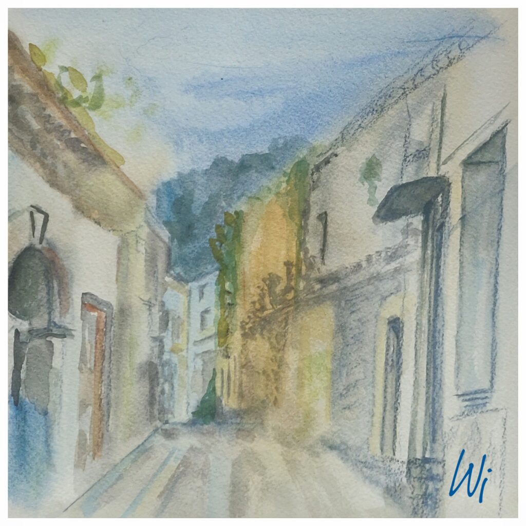 Aquarell, 20x20 cm, nass in nass, Straße