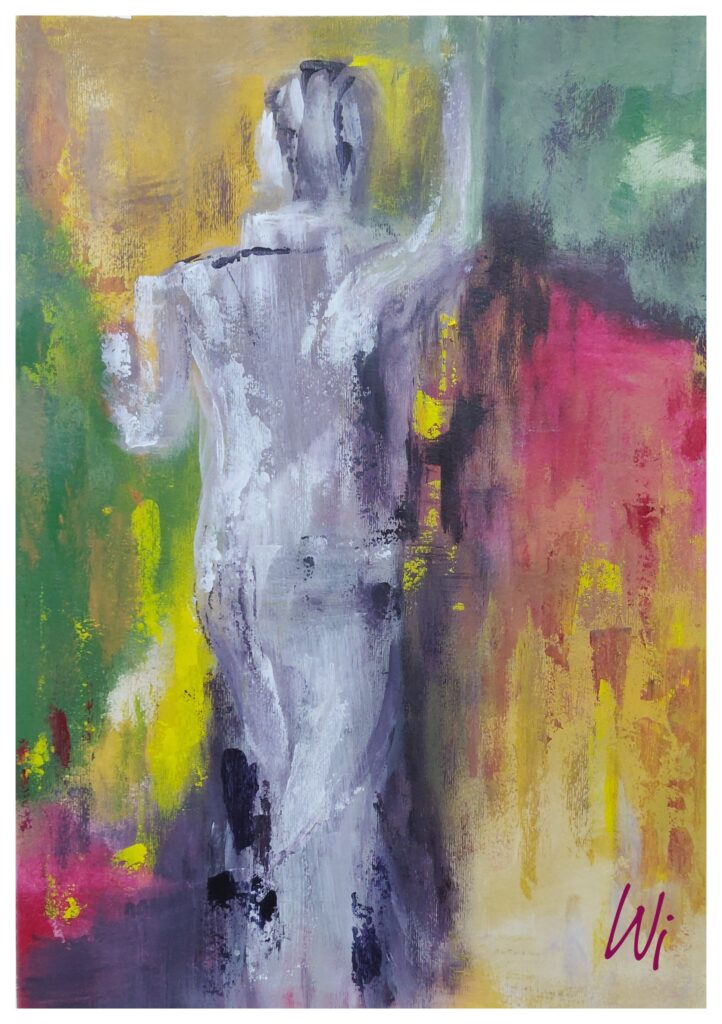 Figur abstrakt, Acryl auf Papier, Pinsel und Spachtel, 34x48 cm