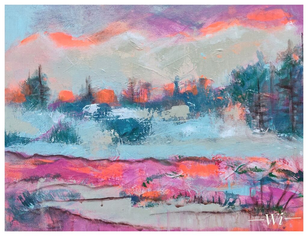 Landschaft abstrakt, Winterstimmung, Acryl auf Leinwand, 40x30 cm