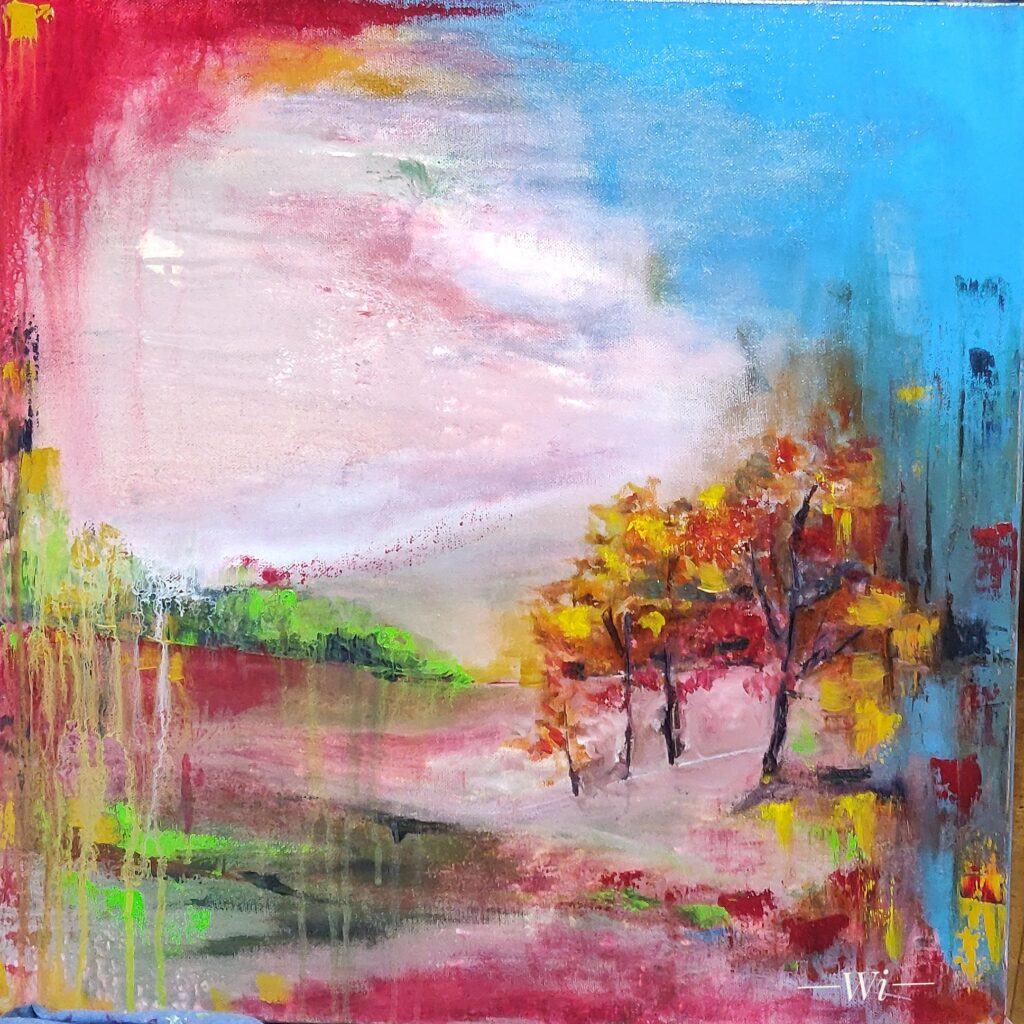 Landschaft, halbabstrakt, Eitempera und Öl auf Leinwand, 50x50 cm